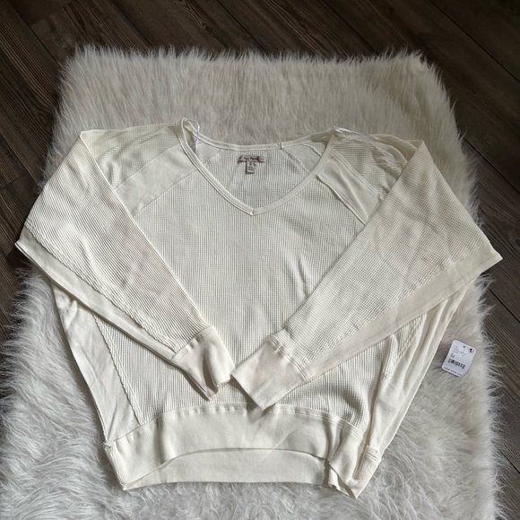 Free People Santa Clara Thermal Waffle Knit Top Size Medium Alabaster NWT - Picture 6 of 7